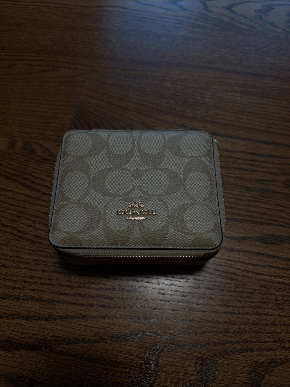 Coach Signature Zip-Around Jewelry Case in Khaki and Tan